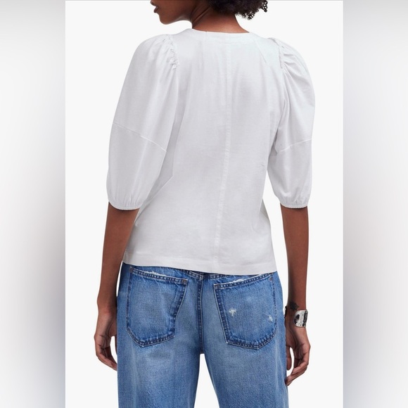 Madewell White Puff Sleeve 100% Cotton Tee Shirt Blouse NWT XS - Picture 9 of 9